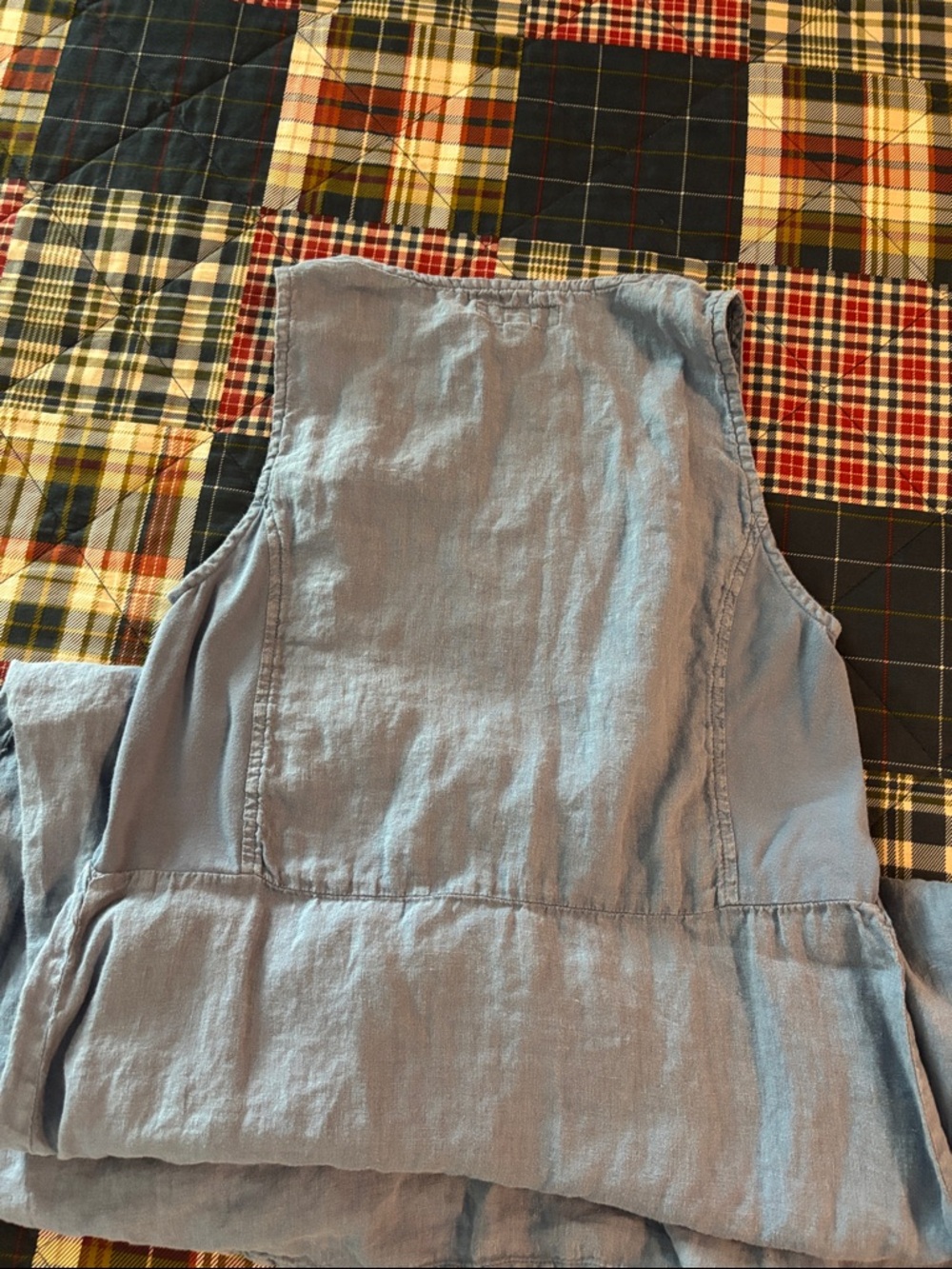 Flax Light Blue Linen Tank dress with Seamed Waist - Picture 7 of 8